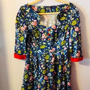 Midi Vintage Quarter Sleeve Floral Dress